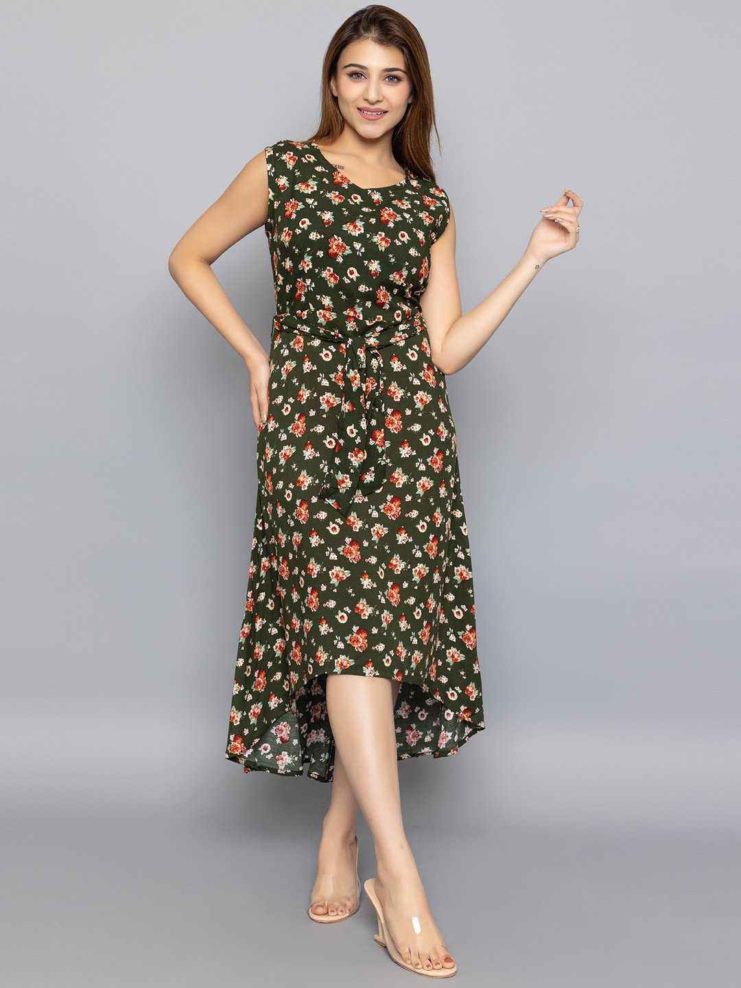  Solzeiq Rayon Cotton Half Sleeve Green Midi