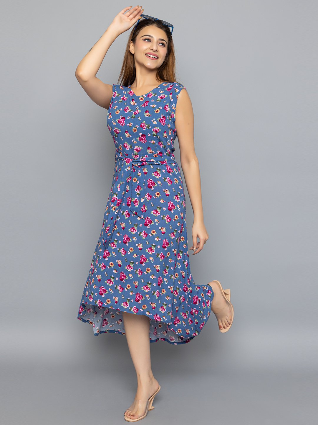  Solzeiq Rayon Cotton Half Sleeve Blue Midi