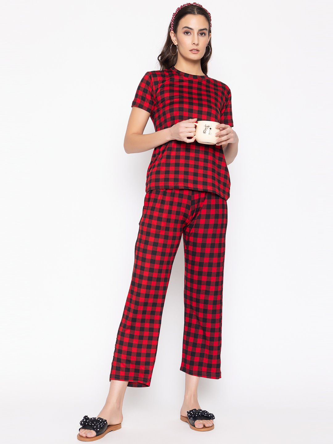  Solzeiq Summer Round Neck Red Night Suit 