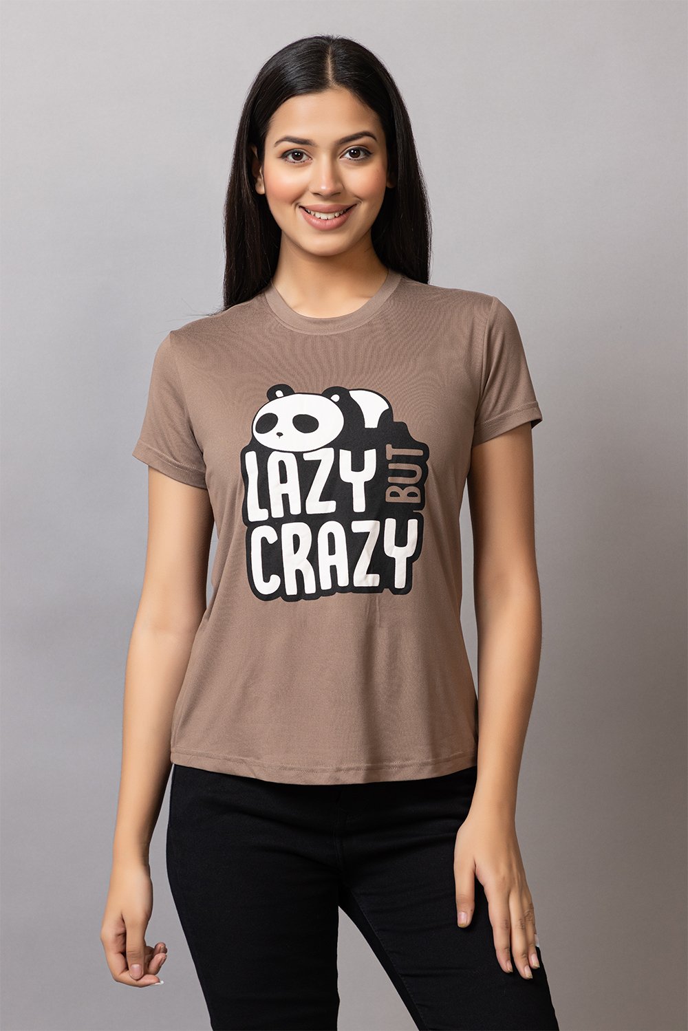  Women Camel Regular Fit  Graphic Printed T-shirt