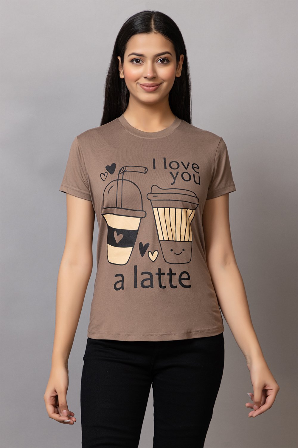  Women Brown Regular Fit Graphic Printed T-shirt
