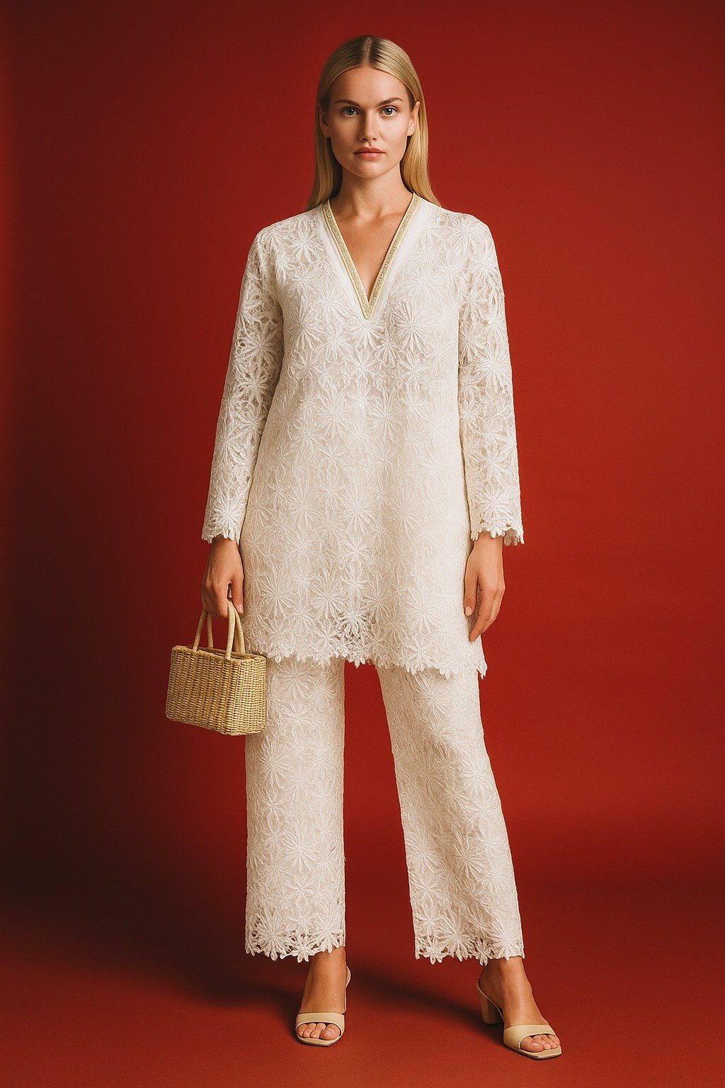  Soft Crosia Knit Summer Coord Set In Beige